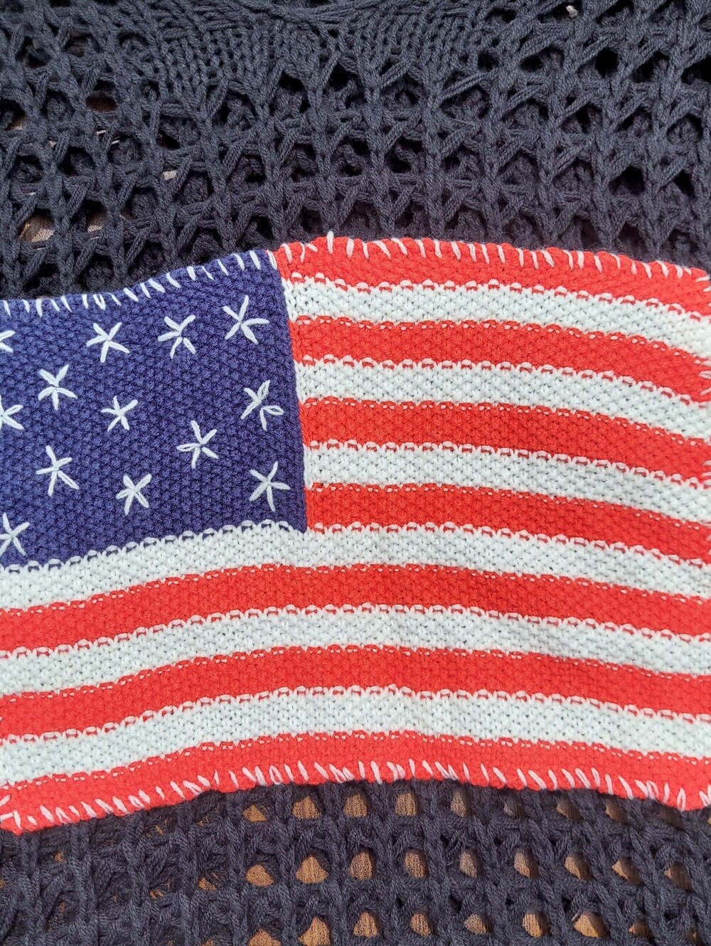 POL American Flag Crochet Oversized Cropped Boxy Sweater Women Size Small NWOT - Picture 2 of 7